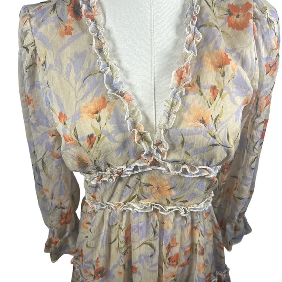 VICI Women’s Medium Floral Ruffle Mini Dress | Zimmermann Inspired | Open Back - Picture 4 of 7